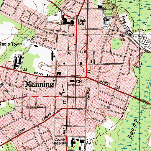 Topographic Map of Manning, SC