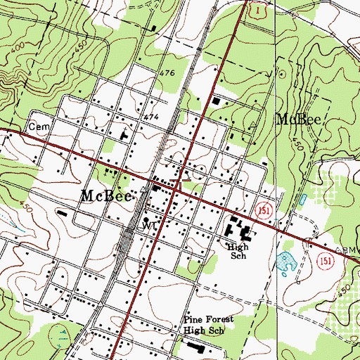 Topographic Map of McBee, SC