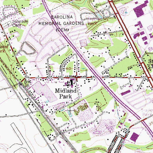 Topographic Map of Midland Park, SC