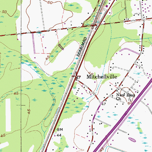 Topographic Map of Mitchellville, SC