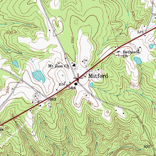 Topographic Map of Mitford, SC
