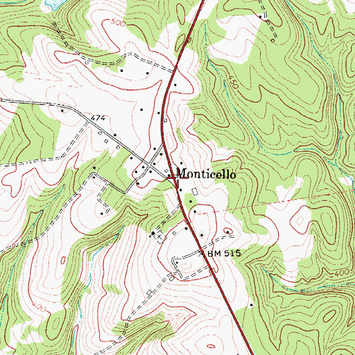Topographic Map of Monticello, SC