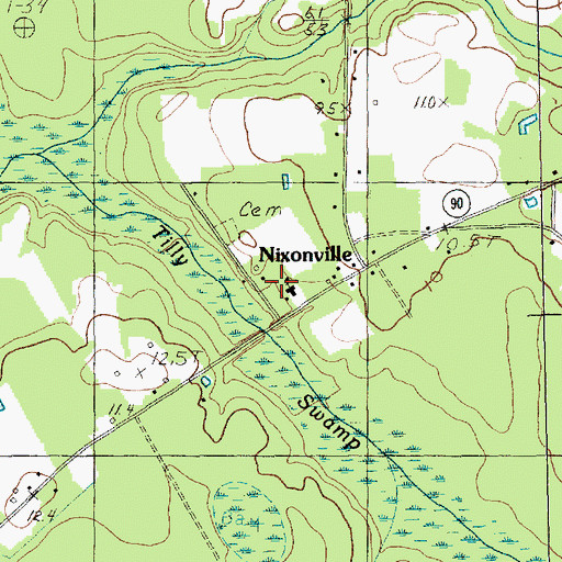 Topographic Map of Nixonville, SC