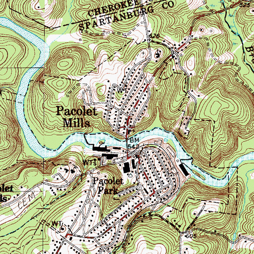Topographic Map of Pacolet Mills, SC