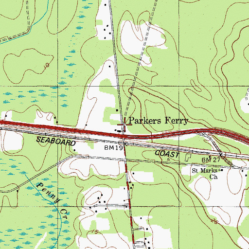 Topographic Map of Parkers Ferry, SC