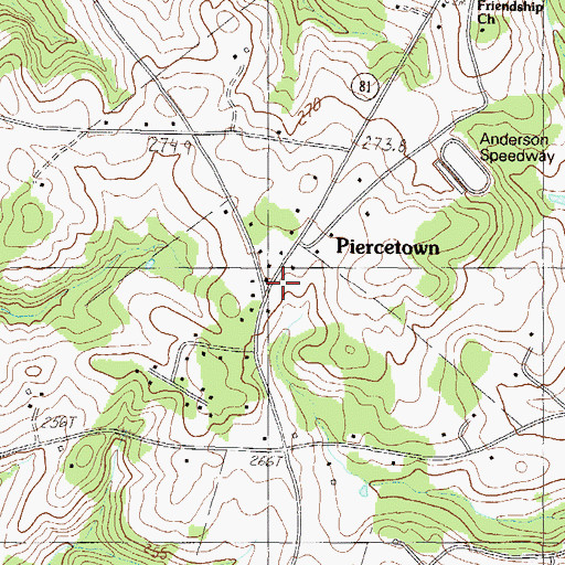 Topographic Map of Piercetown, SC