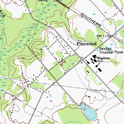 Topographic Map of Pinewood, SC