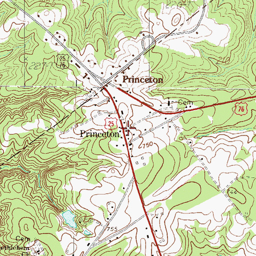 Topographic Map of Princeton, SC