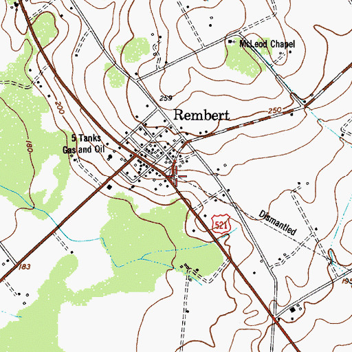 Topographic Map of Rembert, SC
