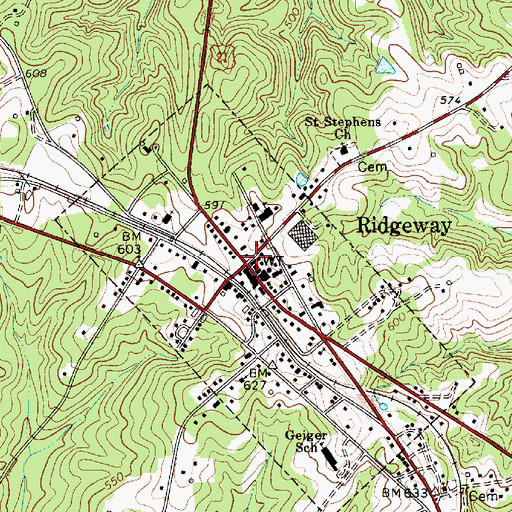 Topographic Map of Ridgeway, SC
