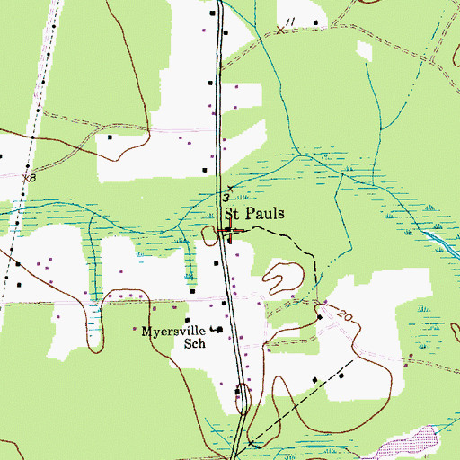 Topographic Map of Saint Pauls, SC