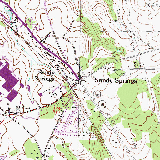 Topographic Map of Sandy Springs, SC