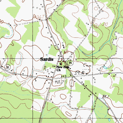 Topographic Map of Sardis, SC