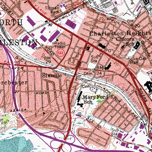 Topographic Map of Sixmile, SC