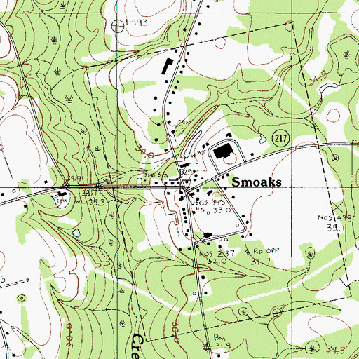 Topographic Map of Smoaks, SC