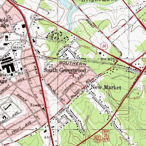 Topographic Map of South Greenwood, SC