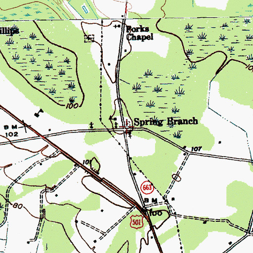 Topographic Map of Spring Branch, SC