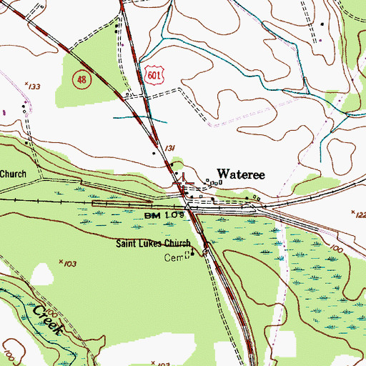 Topographic Map of Wateree, SC