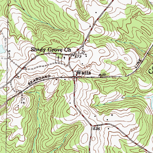 Topographic Map of Watts, SC