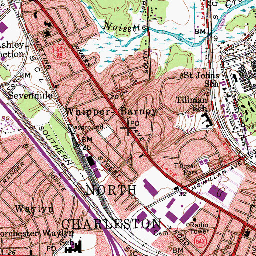 Topographic Map of Whipper-Barnoy, SC