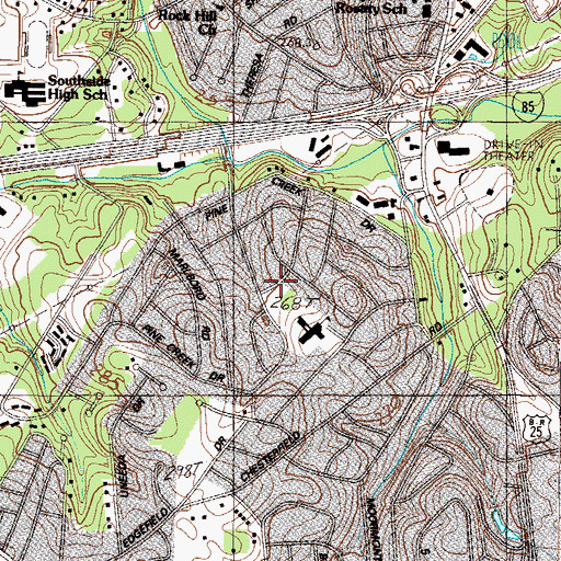 Topographic Map of Woodfields, SC