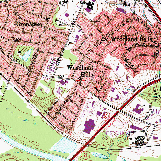 Topographic Map of Woodland Hills, SC
