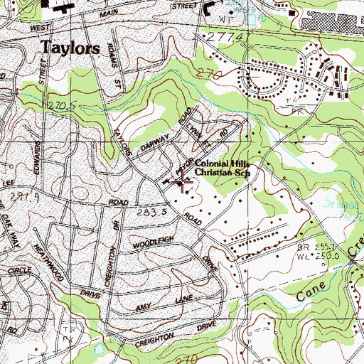 Topographic Map of Colonial Hills Christian School, SC