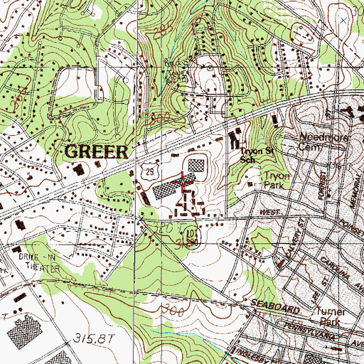 Topographic Map of Greer Plaza Shopping Center, SC