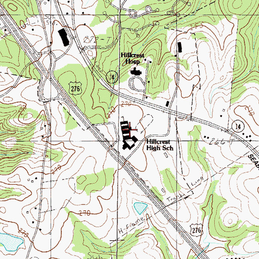 Topographic Map of Hillcrest High School, SC