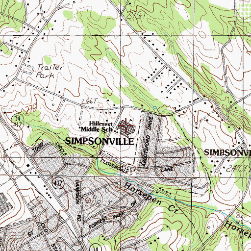 Topographic Map of Hillcrest Middle School, SC