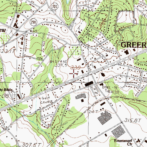Topographic Map of Piedmont Plaza Shopping Center, SC