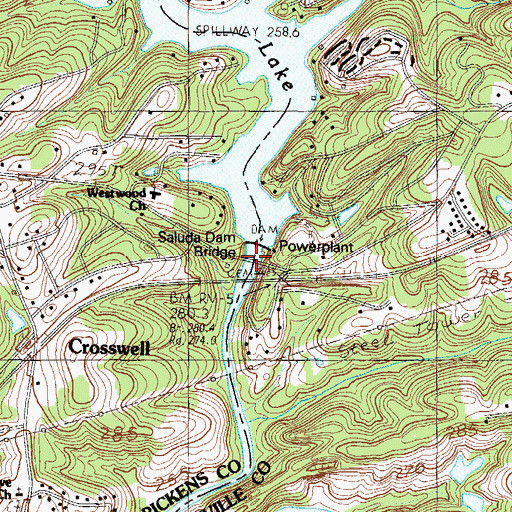 Topographic Map of Saluda Dam Bridge, SC
