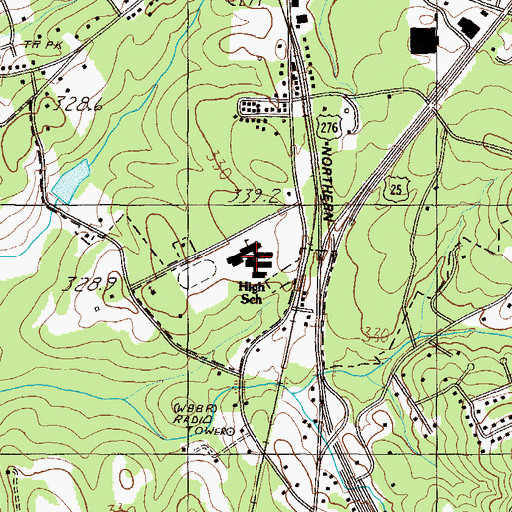 Topographic Map of Travelers Rest High School, SC