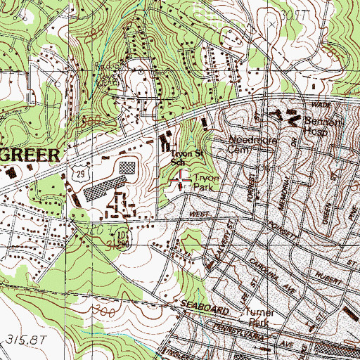Topographic Map of Tryon Park, SC