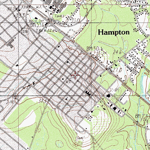 Topographic Map of Hampton County Courthouse, SC