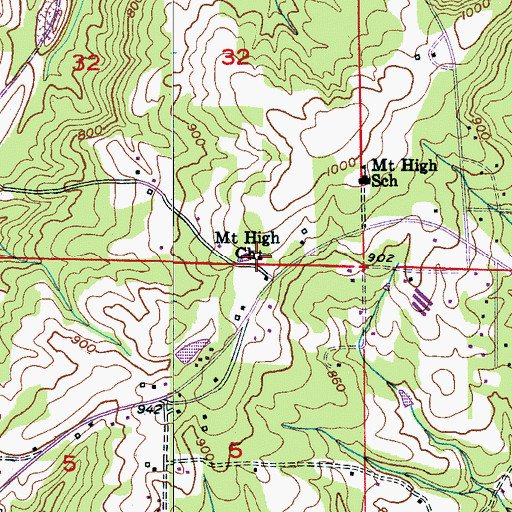 Topographic Map of Mount High Church, AL
