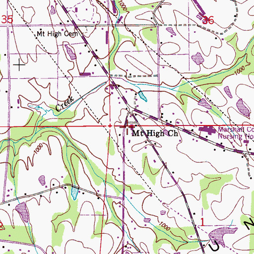 Topographic Map of Mount High Church, AL