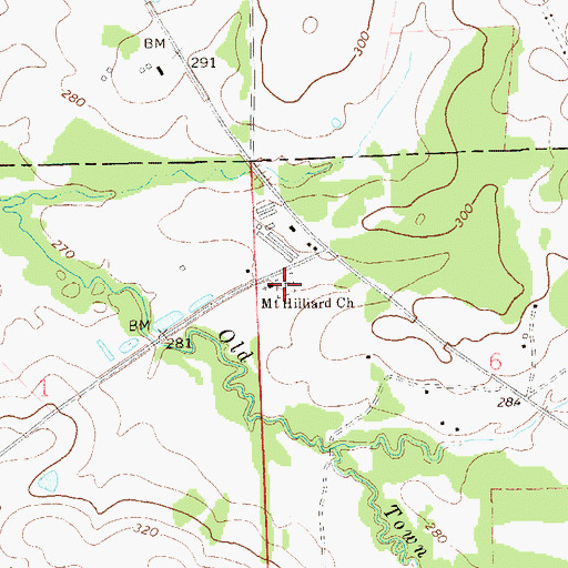 Topographic Map of Mount Hilliard Baptist Church, AL