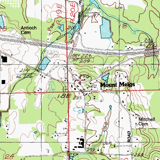 Topographic Map of Mount Meigs, AL