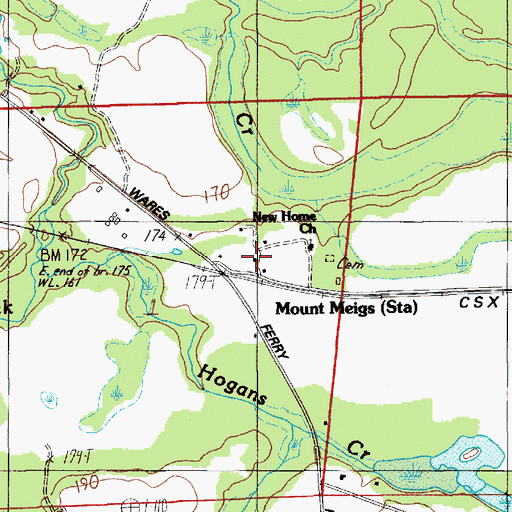 Topographic Map of Mount Meigs Station, AL