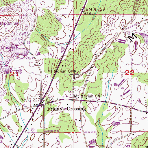 Topographic Map of Mount Moriah Cemetery, AL