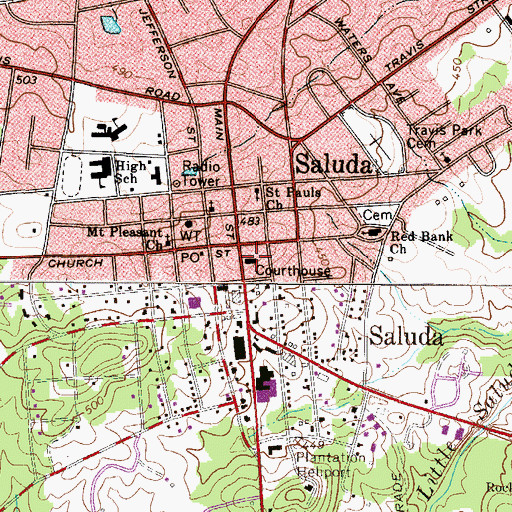 Topographic Map of Saluda County Courthouse, SC
