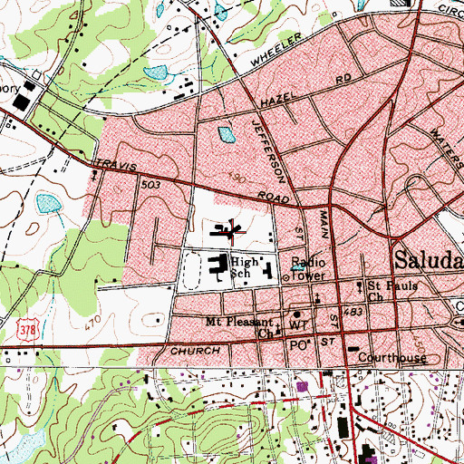 Topographic Map of Saluda Elementary School, SC