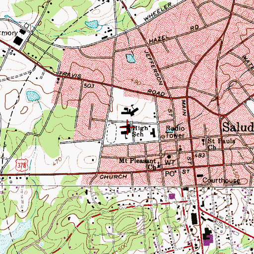 Topographic Map of Saluda High School, SC