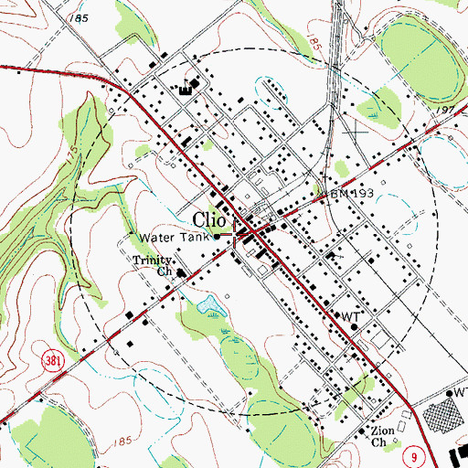 Topographic Map of Clio City Hall, SC
