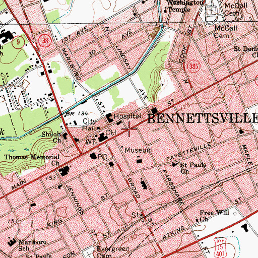 Topographic Map of Marlboro County Public Library, SC