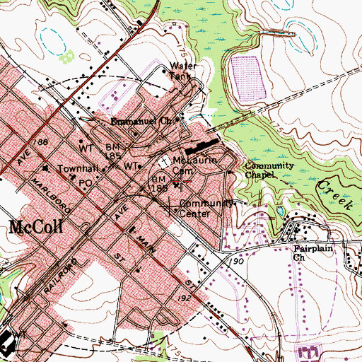 Topographic Map of McColl Church of God, SC