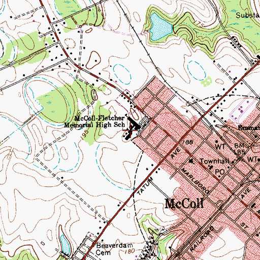 Topographic Map of McColl Middle School, SC