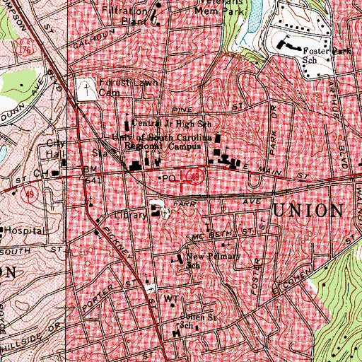 Topographic Map of East Main Street-Douglass Heights Historic District, SC