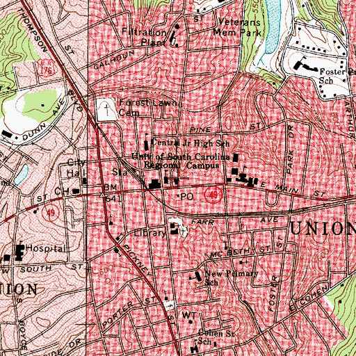Topographic Map of First Baptist Church of Union, SC